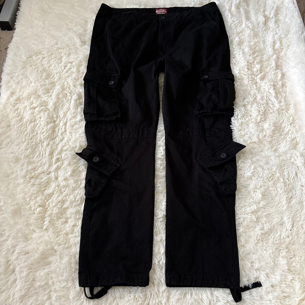Matchstick Mens Black Cargo Pants Multi Pocket Utility Trousers Size 42